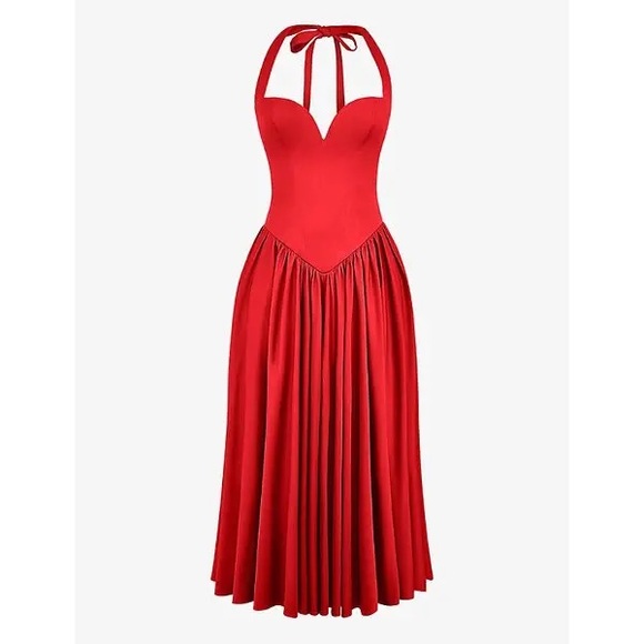 House of CB Coquette Scarlet halter midi dress Plus Cup - Picture 4 of 6
